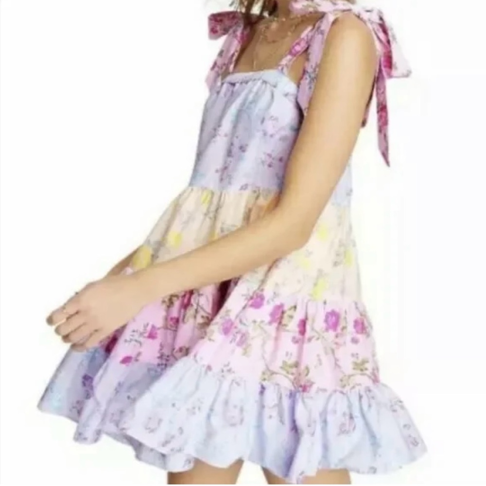 LoveShackFancy Pastel Floral Mini Dress in Lavender, Pink & Yellow